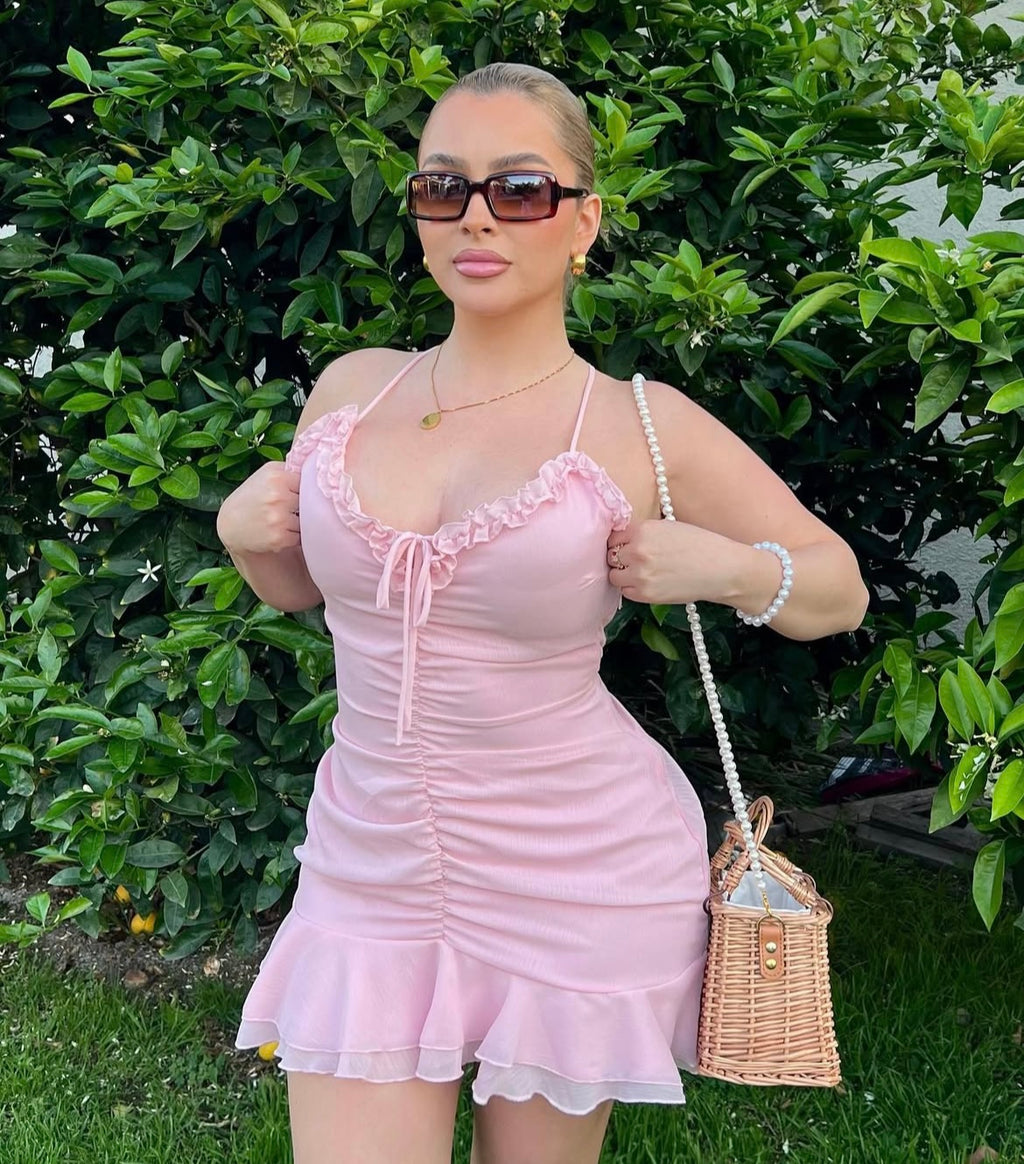 Pretty in pink ruffled mini dress